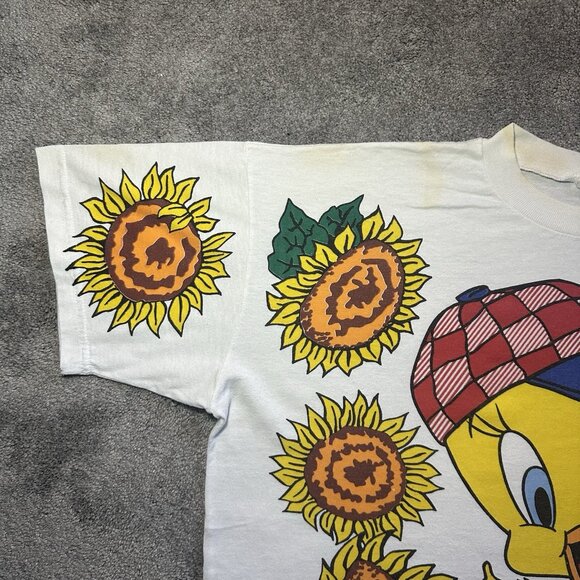 Vintage 1995 Looney Tunes Tweety Bird Sunflower Shirt Size XL - Picture 2 of 12